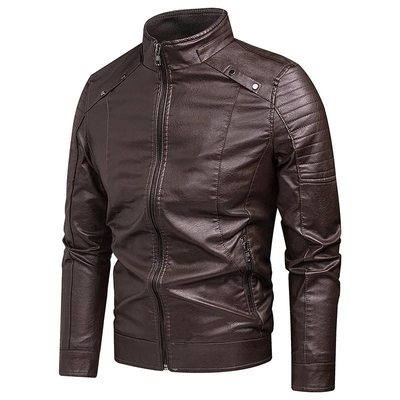 Herren schlanker Kunstleder-Moto-Blouson mit ergonomischen Nähten und Stehkragen Nord Taschen