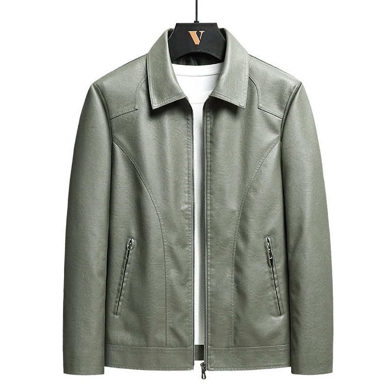 Herren schlanker Kunstleder-Fliegerblouson mit Hemdkragen und ergonomischen Nahtdetails Nord Taschen