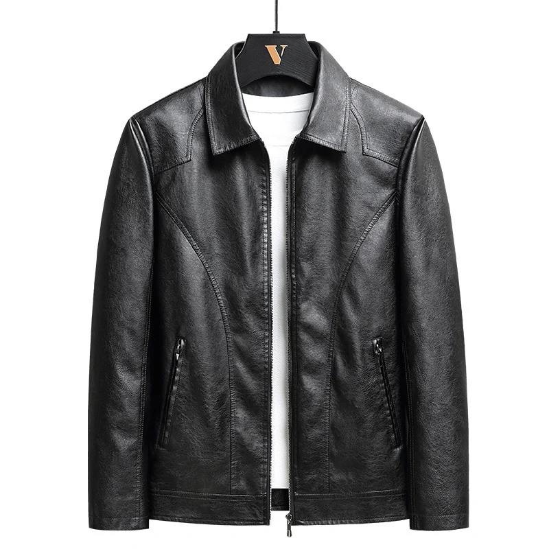 Herren schlanker Kunstleder-Fliegerblouson mit Hemdkragen und ergonomischen Nahtdetails Nord Taschen
