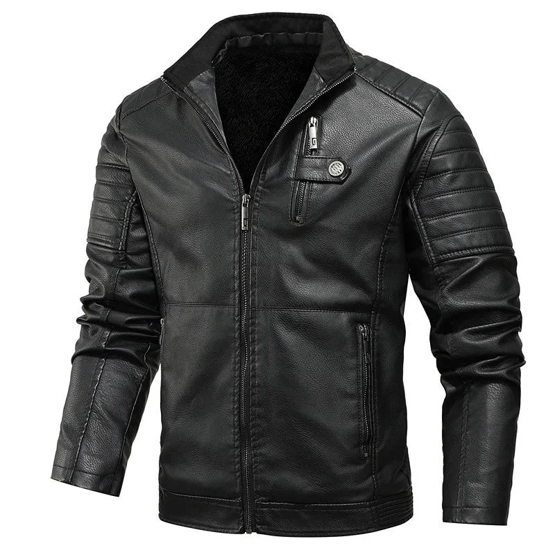 Herren schlanker Kunstleder‑Fieldblouson mit Stehkragen, Brustpattentaschen und Reißverschluss Nord Taschen