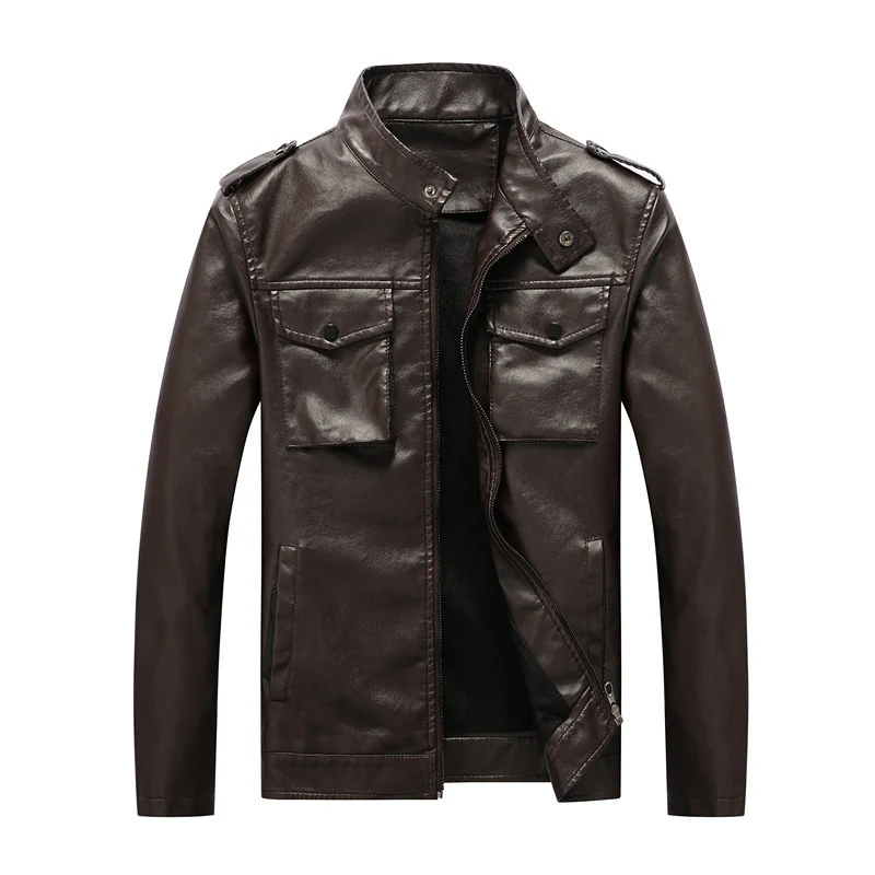 Herren schlanker Kunstleder‑Fieldblouson mit Stehkragen, Brustpattentaschen und Reißverschluss Nord Taschen