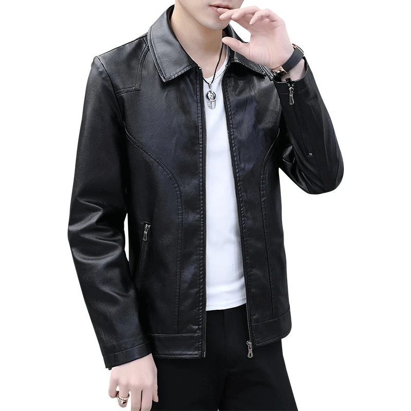 Herren schlanker Kunstleder-Blouson mit Hemdkragen und ergonomischer Schultersteppung Nord Taschen