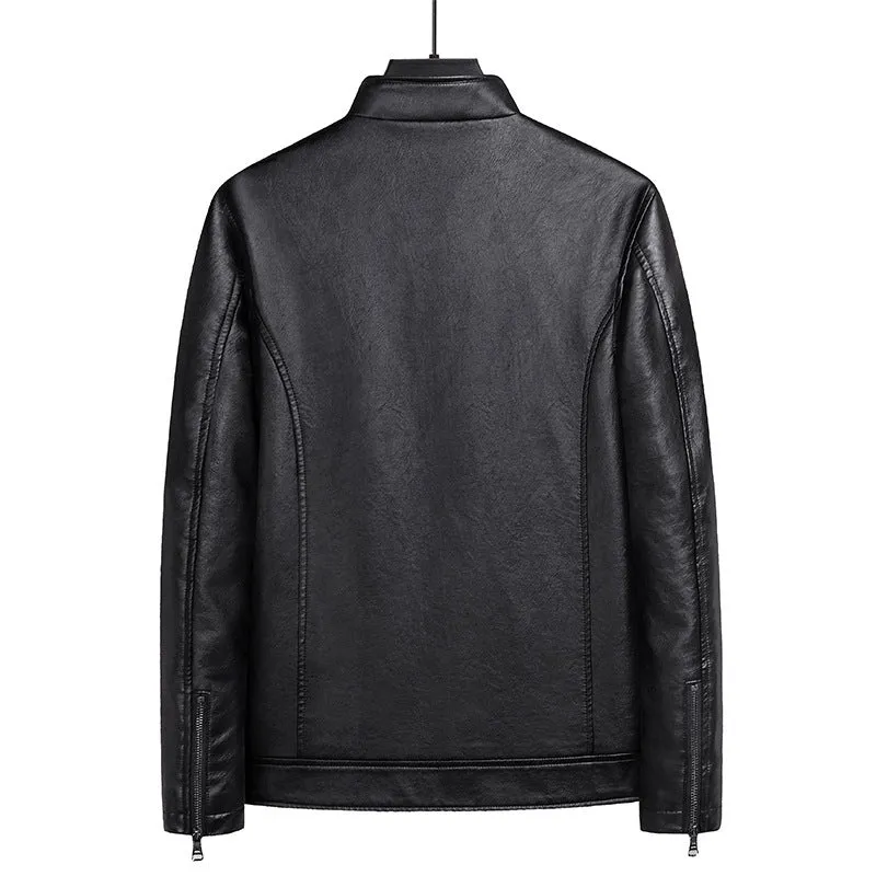 Herren Schlanker Kunstleder‑Blouson im Urban‑Moto‑Minimalstil mit Stehkragen und verdecktem Reißverschluss Nord Taschen