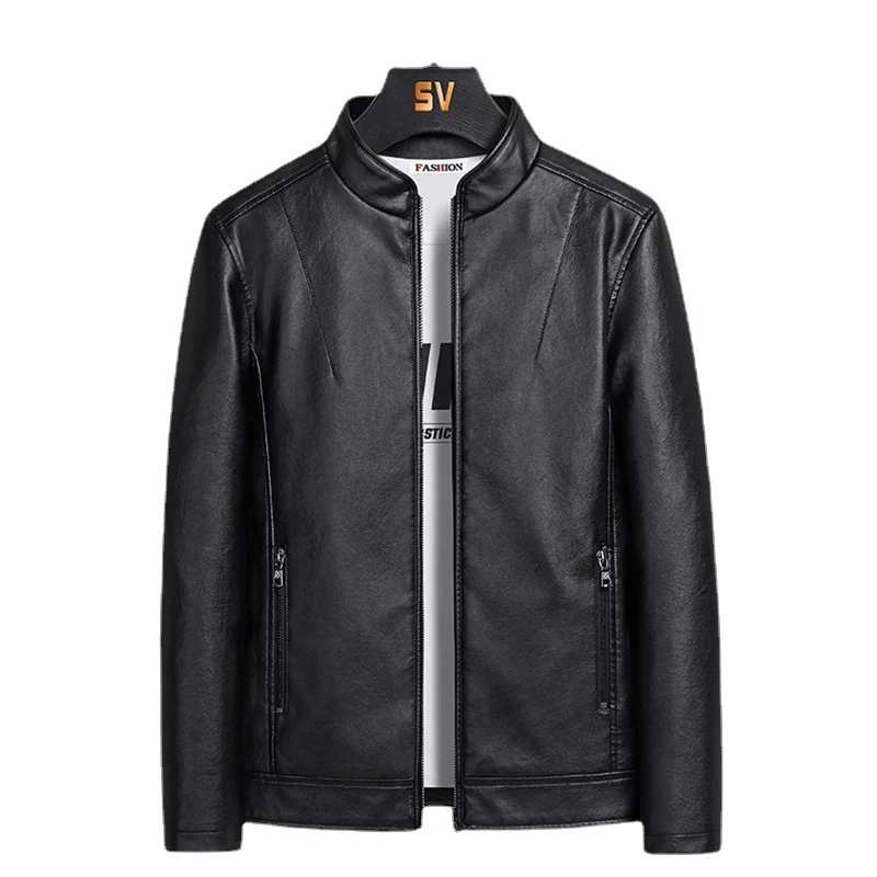 Herren Schlanker Kunstleder‑Blouson im Urban‑Moto‑Minimalstil mit Stehkragen und verdecktem Reißverschluss Nord Taschen