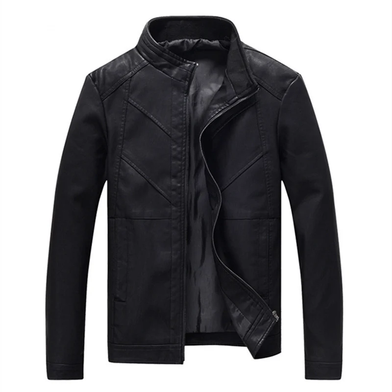 Herren schlanke Kunstleder-Motojacke mit Stehkragen, ergonomischer Nahtführung und leichter Thermofütterung Nord Taschen