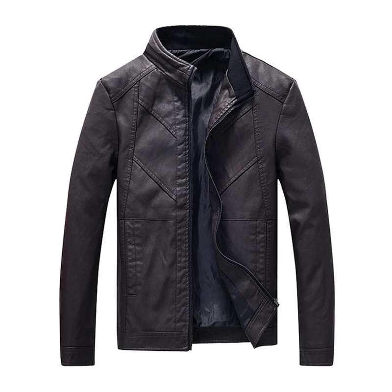 Herren schlanke Kunstleder-Motojacke mit Stehkragen, ergonomischer Nahtführung und leichter Thermofütterung Nord Taschen