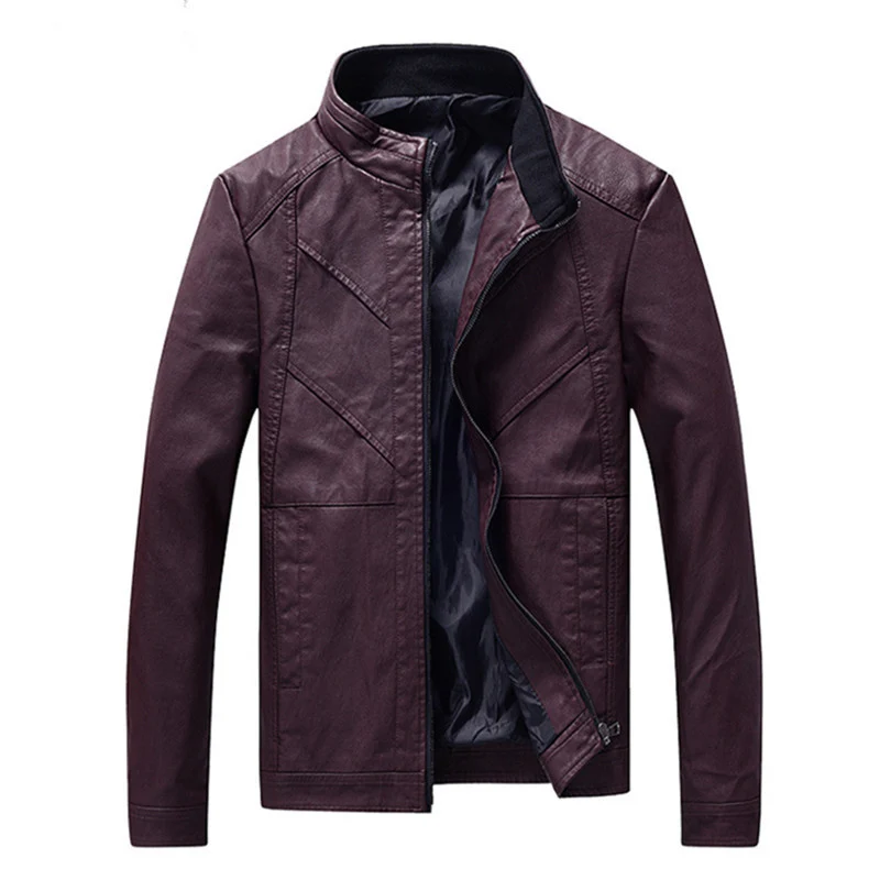 Herren schlanke Kunstleder-Motojacke mit Stehkragen, ergonomischer Nahtführung und leichter Thermofütterung Nord Taschen