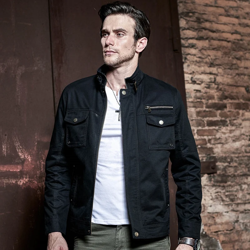 Herren schlanke Canvas-Fieldjacke mit militärischer Taschendetailierung und Stehkragen Nord Taschen