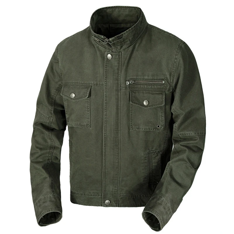 Herren schlanke Canvas-Fieldjacke mit militärischer Taschendetailierung und Stehkragen Nord Taschen
