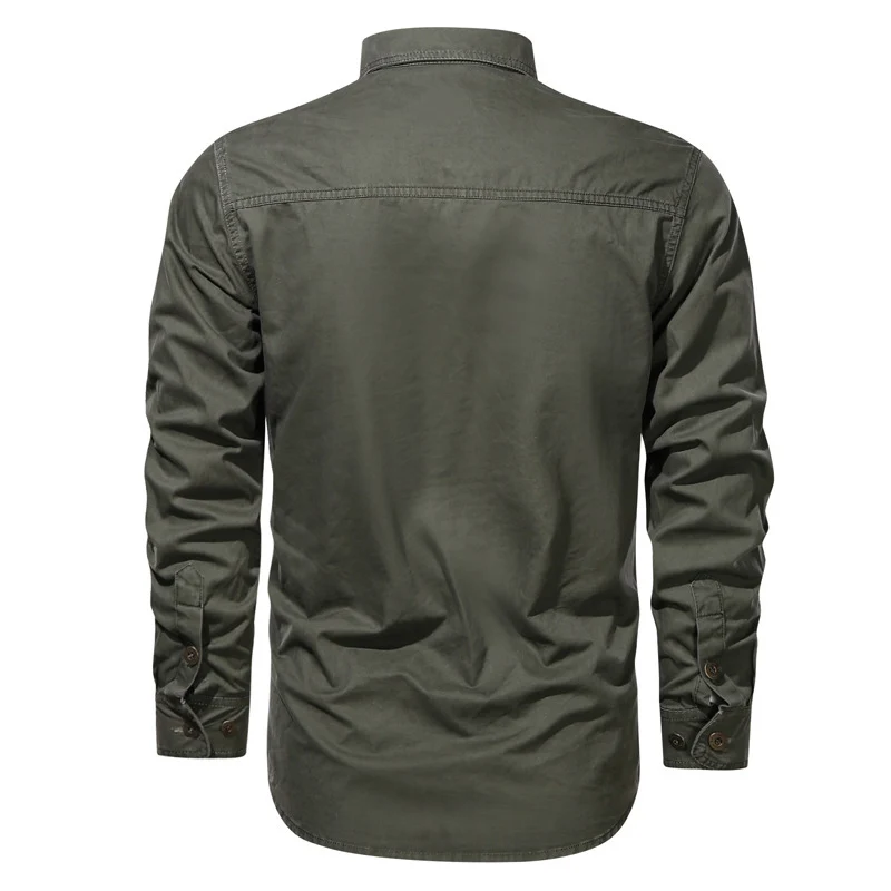 Herren robustes Canvas-Workerhemd mit Brustpattentaschen und Hemdkragen Nord Taschen