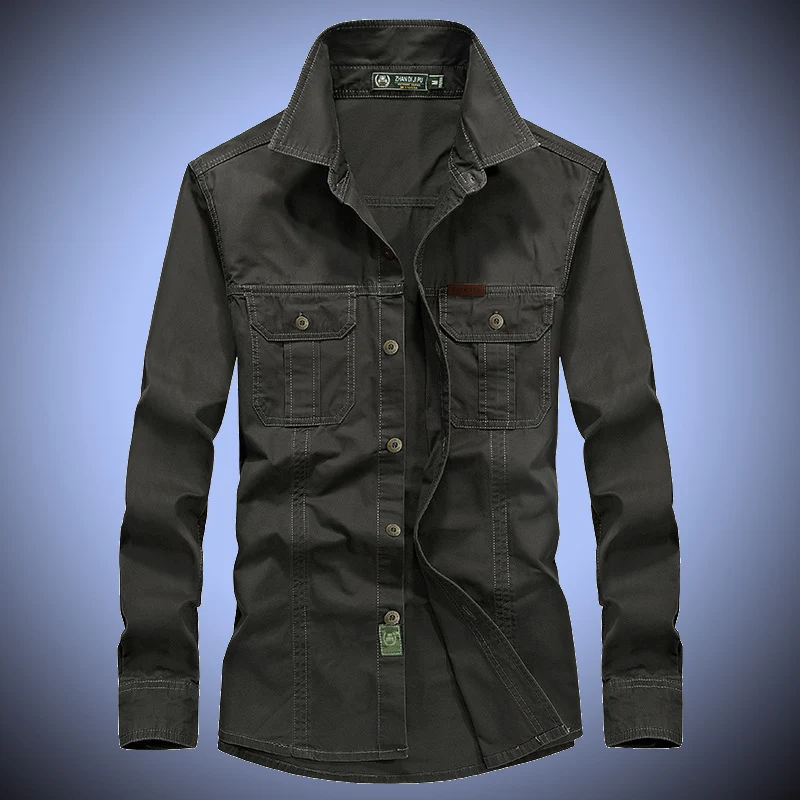 Herren robustes Canvas-Overshirt mit Brustpattentaschen, Hemdkragen und Utility-Details Nord Taschen