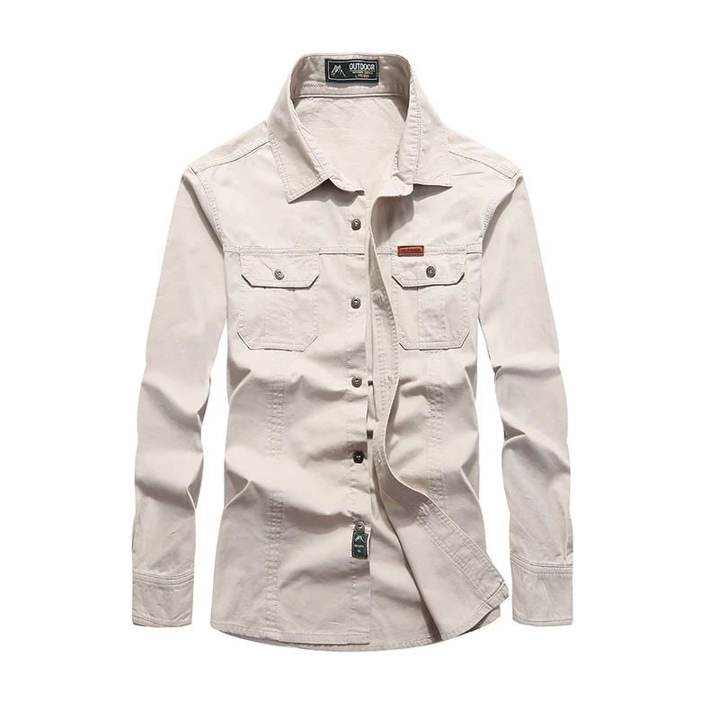 Herren robustes Canvas-Overshirt mit Brustpattentaschen, Hemdkragen und Utility-Details Nord Taschen