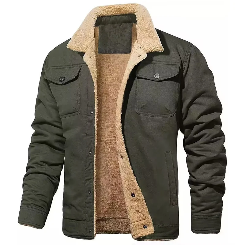 Herren robustes Canvas-Blouson mit durchgehendem Sherpa-Innenfutter und Hemdkragen Nord Taschen