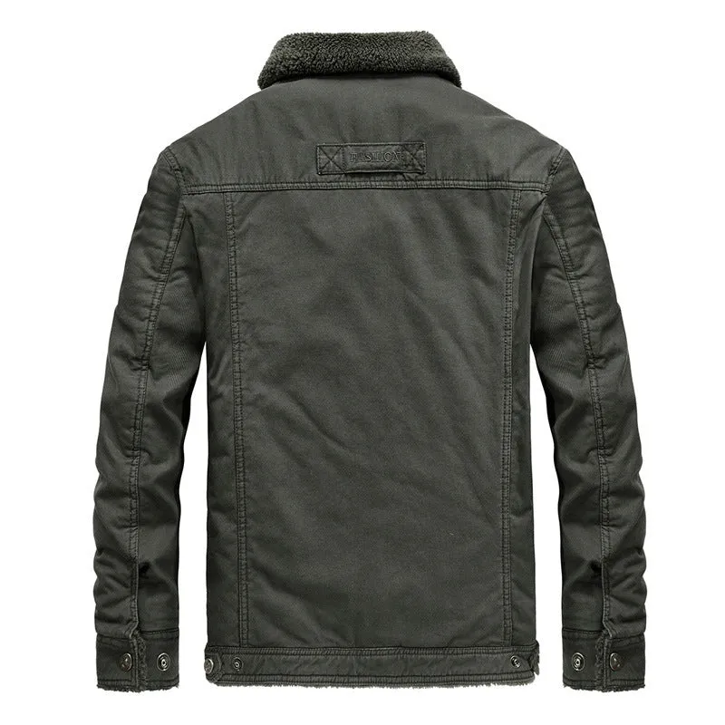 Herren robuster Canvas-Fieldblouson mit wärmender Sherpa-Innenlage und Hemdkragen Nord Taschen