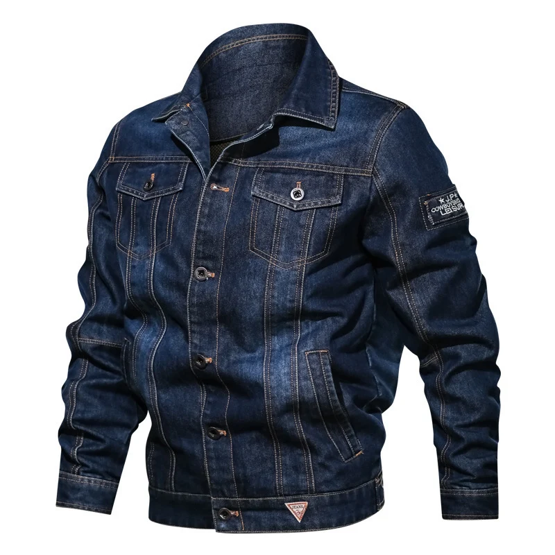 Herren Robuste Denim-Truckerjacke im Vintage-Washed-Look mit Kontraststeppungen Nord Taschen