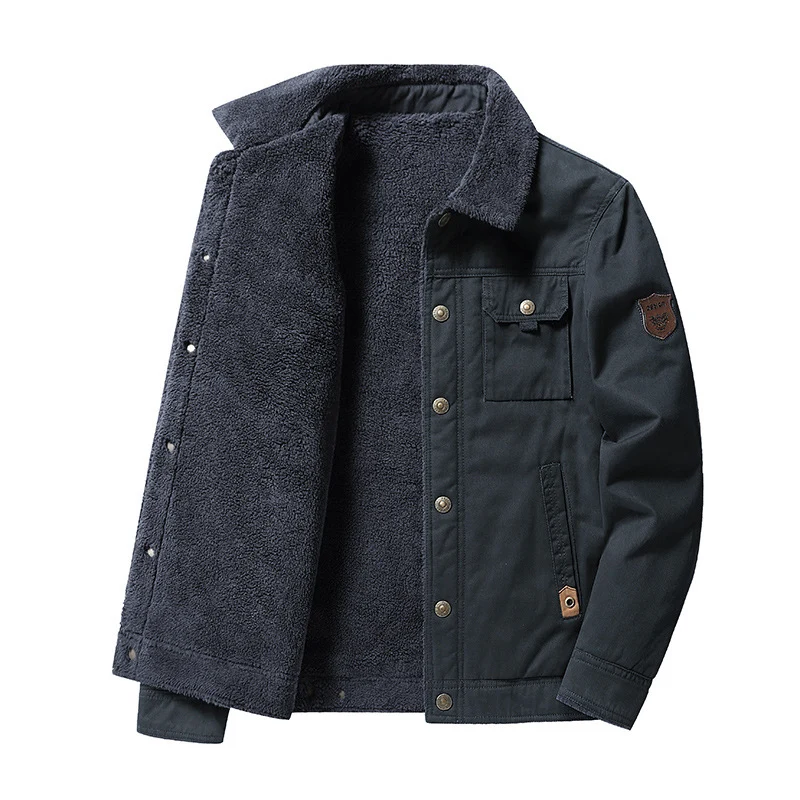 Herren robuste Canvas-Workjacke mit Teddyfleece-Innenfutter und Hemdkragen Nord Taschen