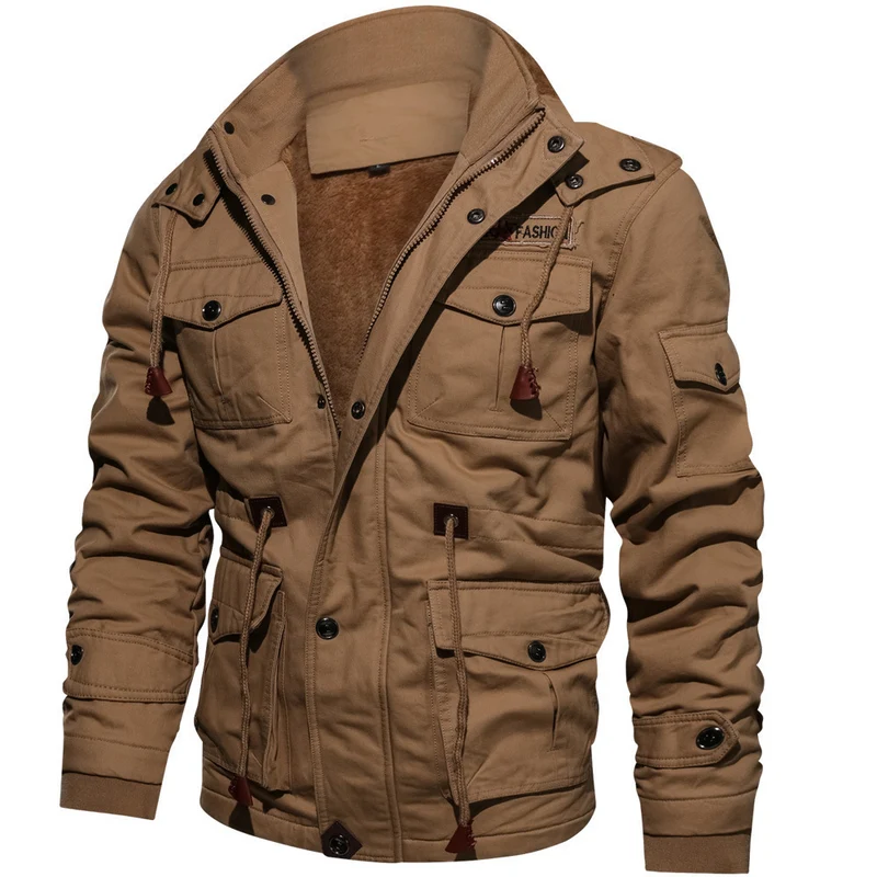 Herren robuste Canvas-Fieldjacke mit wärmender Samtfleece-Innenlage, Kapuze und Multifunktionstaschen Nord Taschen