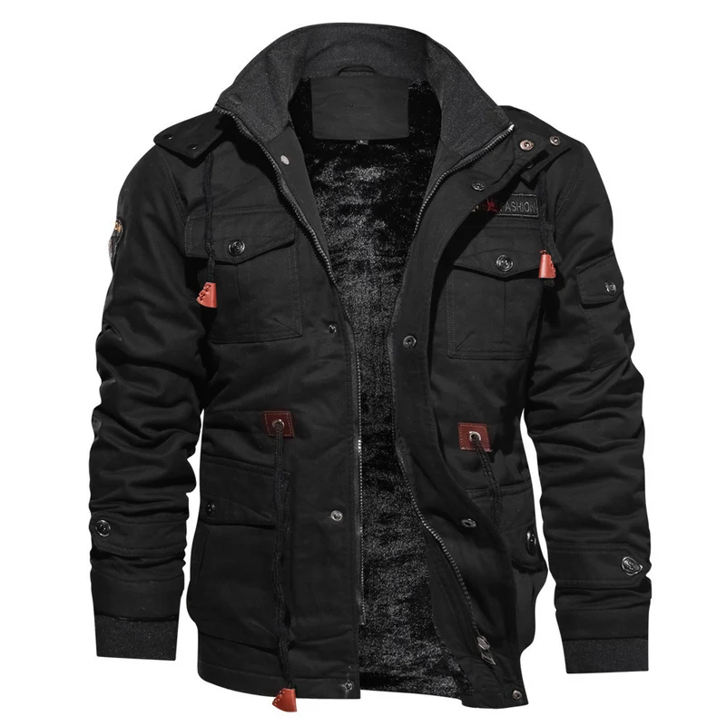 Herren robuste Canvas-Fieldjacke mit wärmender Samtfleece-Innenlage, Kapuze und Multifunktionstaschen Nord Taschen