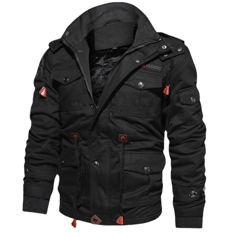 Herren robuste Canvas-Fieldjacke mit wärmender Samtfleece-Innenlage, Kapuze und Multifunktionstaschen Nord Taschen