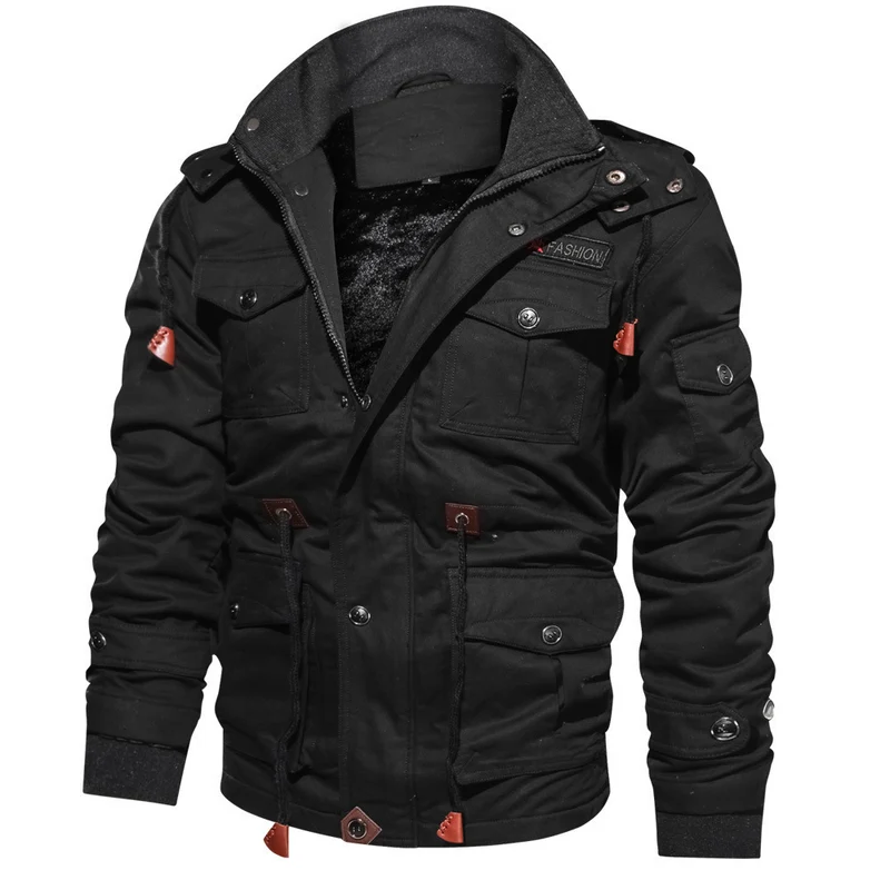 Herren robuste Canvas-Fieldjacke mit wärmender Samtfleece-Innenlage, Kapuze und Multifunktionstaschen Nord Taschen
