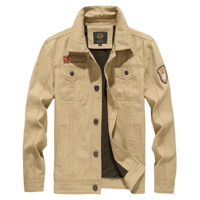 Herren Robuste Canvas-Fieldjacke im Military-Worker-Stil mit Brustpattentaschen und Zier-Patches Nord Taschen