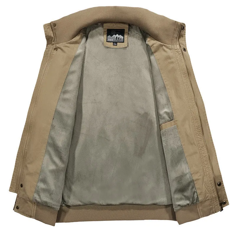 Herren robuste Canvas‑Field‑Bomberjacke mit Stehkragen, Schulterklappen und Mehrfach‑Taschen Nord Taschen