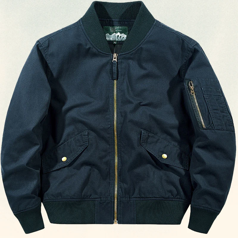 Herren Robuste Canvas-Bomberjacke im Pilotenstil mit Ärmeltasche und geripptem Saum Nord Taschen
