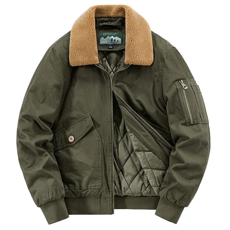 Herren Retro-Pilotenblouson im Field‑Stil mit Kunstfellkragen, diamantgesteppter Innenlage und Multifunktionstaschen Nord Taschen
