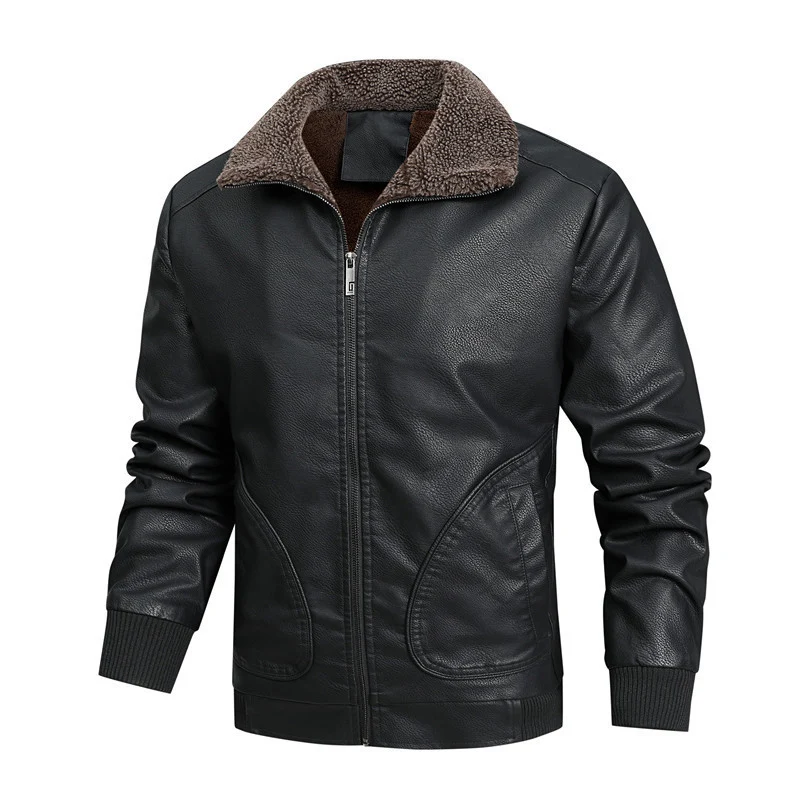 Herren Retro-Fliegerblouson aus Kunstleder mit hochschließendem Teddyinnenkragen und Rundtaschen Nord Taschen