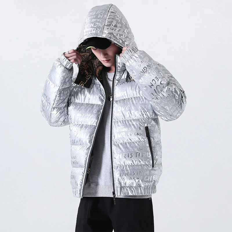 Herren Reflektierende gesteppte Daunenoptik-Überjacke mit Kapuze und Allover-Print Nord Taschen