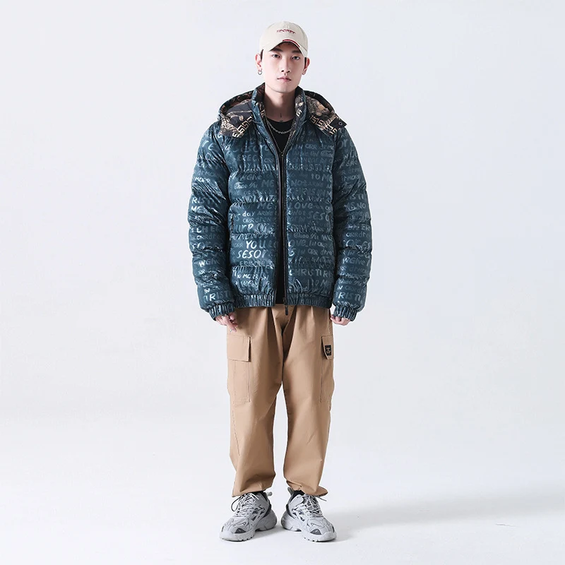 Herren Reflektierende gesteppte Daunenoptik-Überjacke mit Kapuze und Allover-Print Nord Taschen