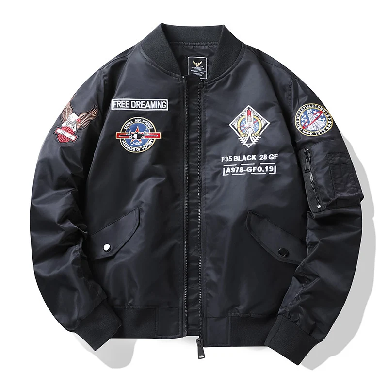 Herren Pilotenbomberjacke im Fliegerstil mit Abzeichenpatch und Ärmeltasche Nord Taschen