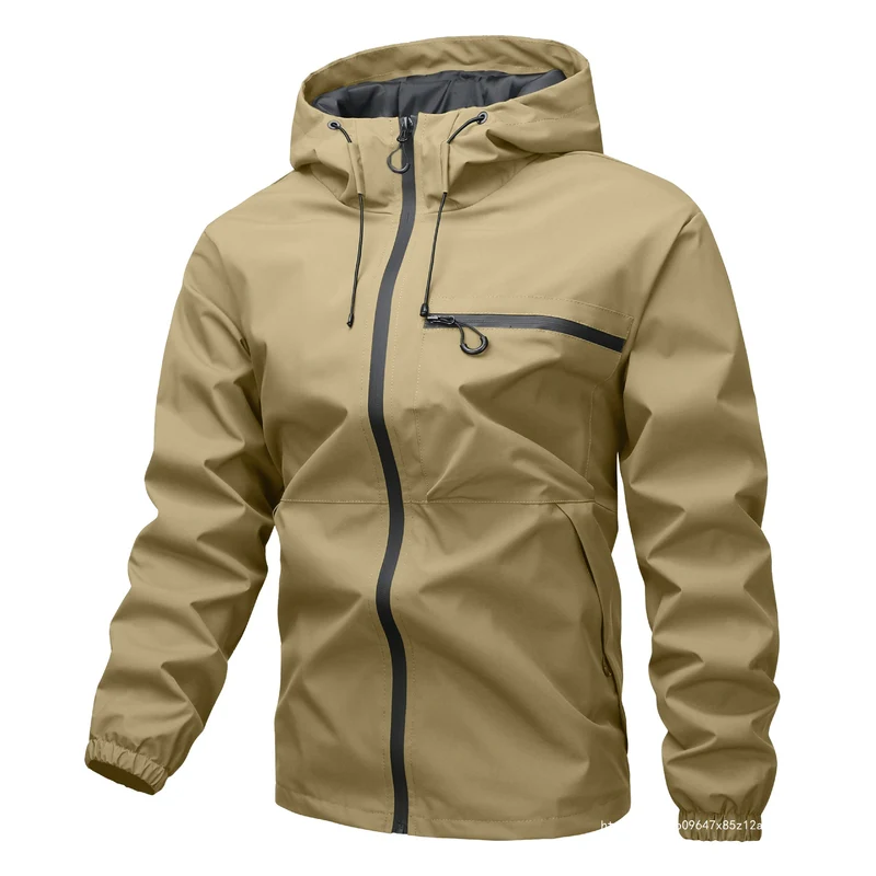 Herren Leichte dreilagige Softshell-Regenjacke mit verschweißten Reißverschlüssen, Kapuze und Brustreißverschluss Nord Taschen