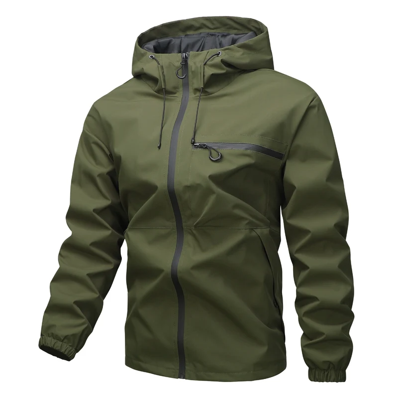 Herren Leichte dreilagige Softshell-Regenjacke mit verschweißten Reißverschlüssen, Kapuze und Brustreißverschluss Nord Taschen