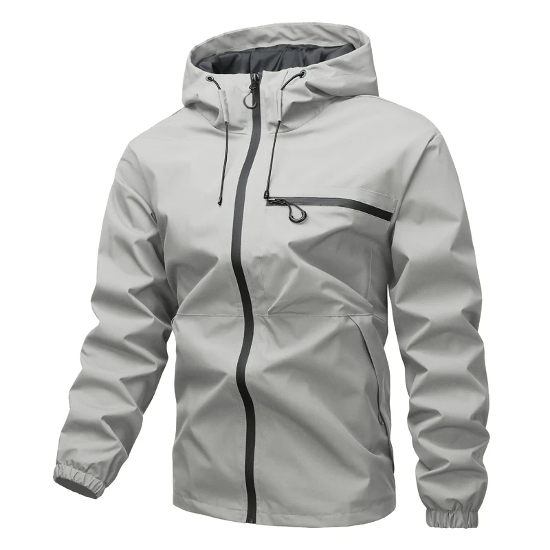Herren Leichte dreilagige Softshell-Regenjacke mit verschweißten Reißverschlüssen, Kapuze und Brustreißverschluss Nord Taschen