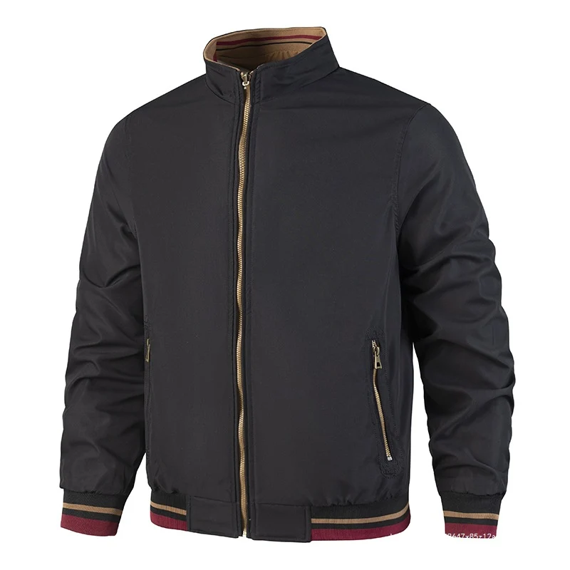 Herren Leichte Bomberjacke im Vintage‑Look mit Stehkragen, Reißverschlusstaschen und gestreiften Rippbündchen Nord Taschen