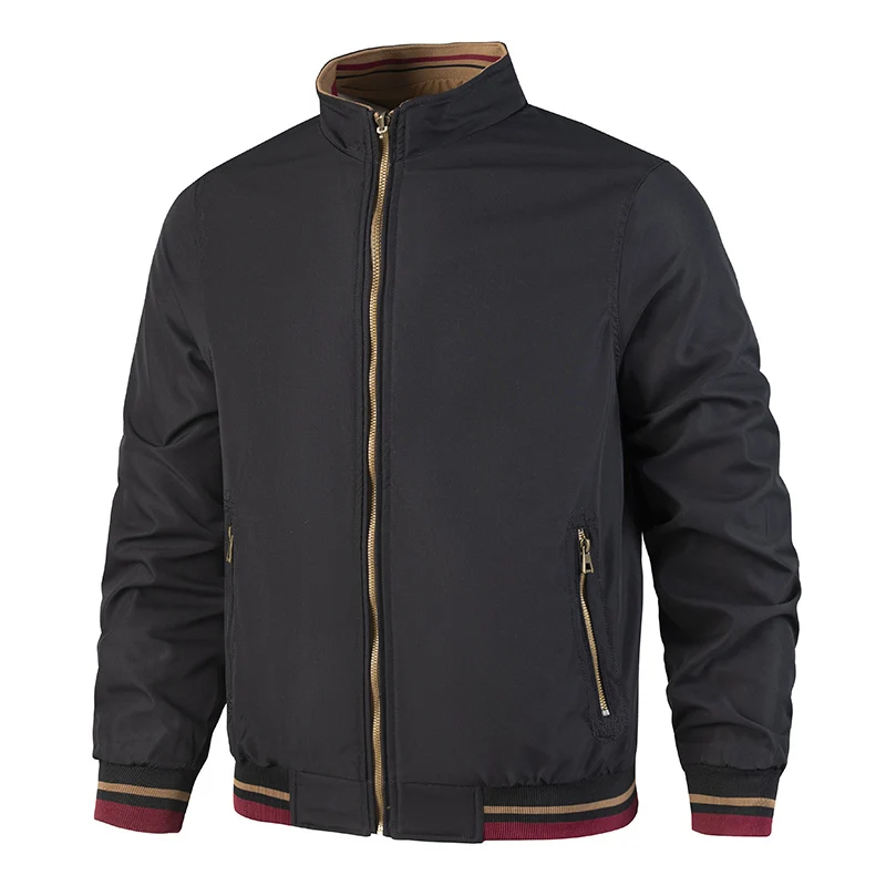 Herren Leichte Bomberjacke im Vintage‑Look mit Stehkragen, Reißverschlusstaschen und gestreiften Rippbündchen Nord Taschen