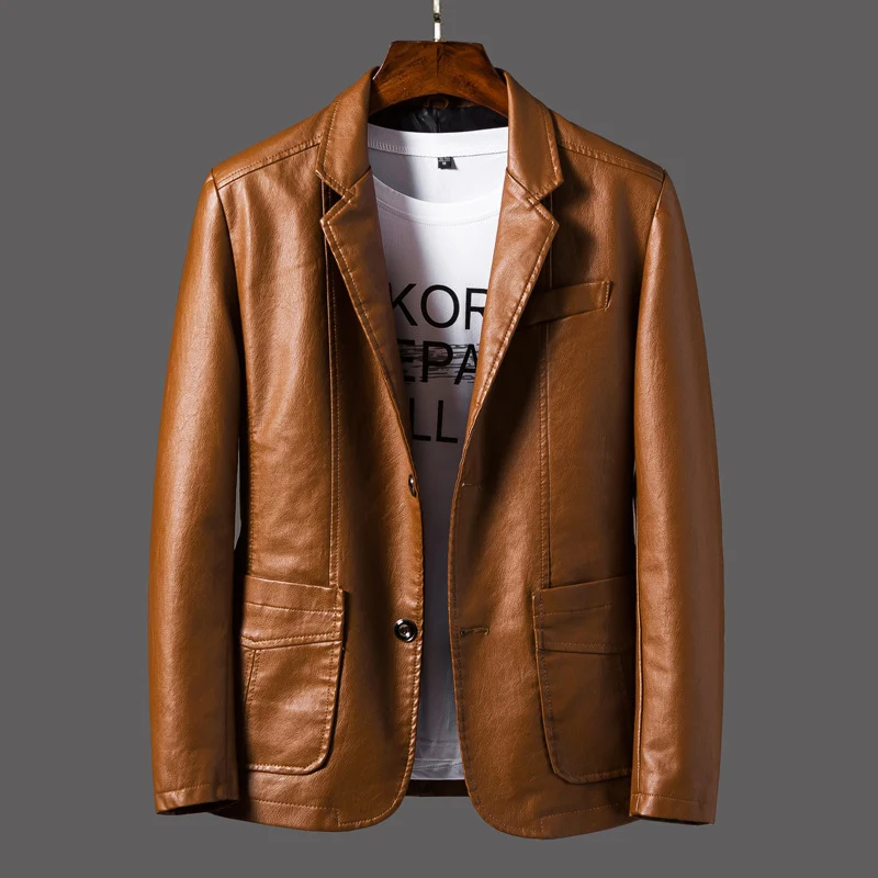 Herren Lederblazer im Sakko-Schnitt mit Reverskragen und Pattentaschen Nord Taschen
