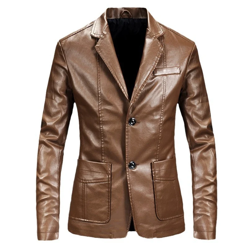 Herren Lederblazer im Sakko-Schnitt mit Reverskragen und Pattentaschen Nord Taschen