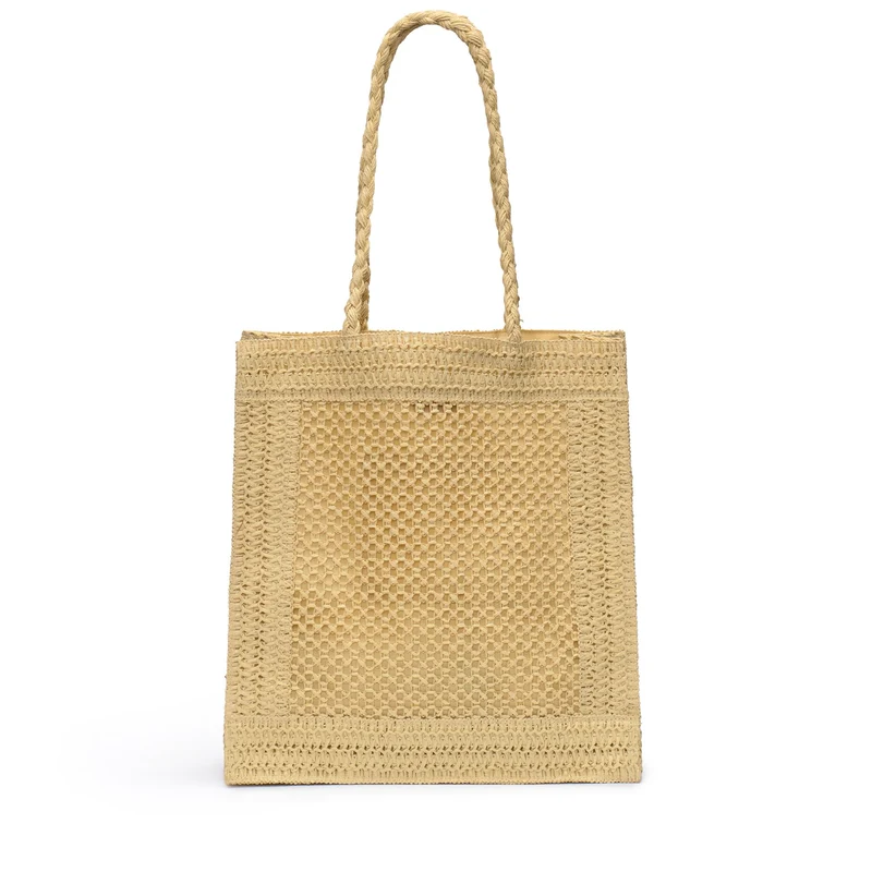 TOTE BAG SQUARE RAFFIA - Bags - Tote Bag - Woman - Beige Ecru