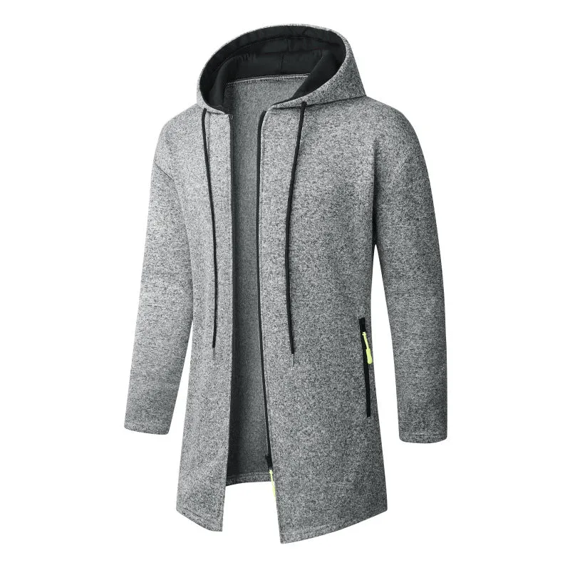 Herren Langer Strickmantel mit Kapuze, durchgehendem Reißverschluss & weichem Fleecefutter Nord Taschen