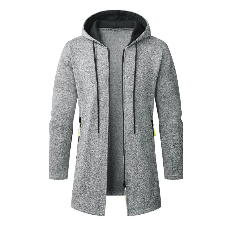 Herren Langer Strickmantel mit Kapuze, durchgehendem Reißverschluss & weichem Fleecefutter Nord Taschen