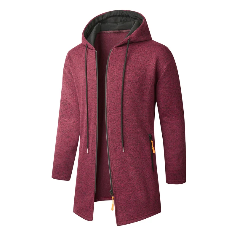 Herren Langer Strick-Kapuzenmantel mit Reißverschluss, Fleece-Innenseite & seitlichen Reißverschlusstaschen Nord Taschen