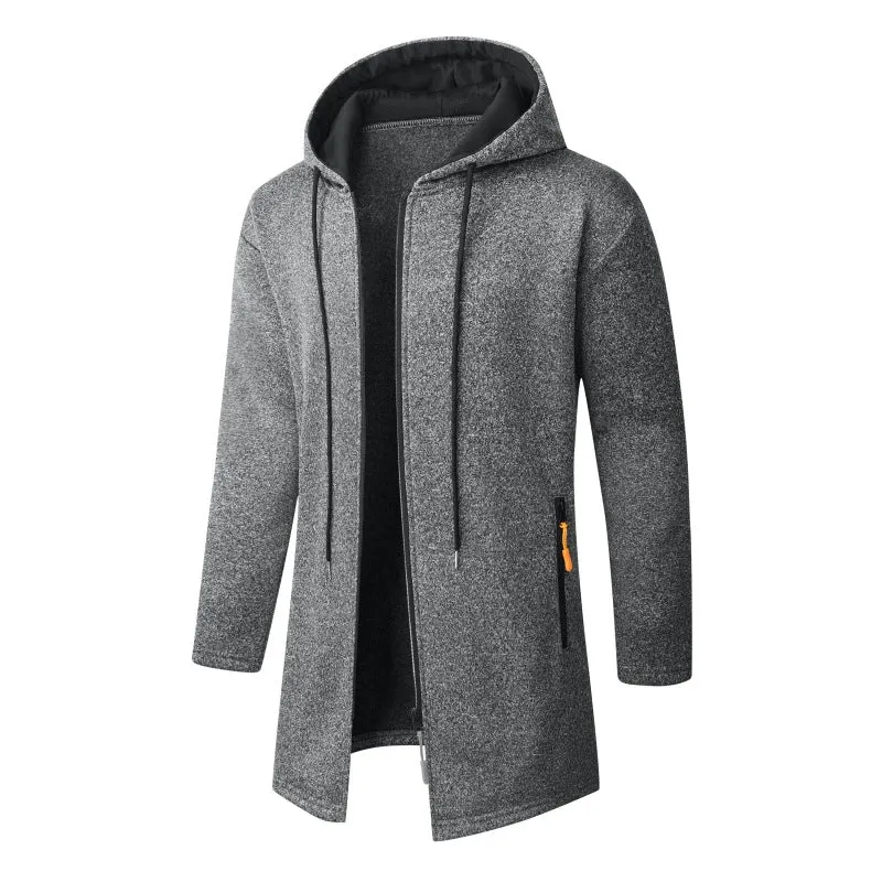 Herren Langer Strick-Kapuzenmantel mit Reißverschluss, Fleece-Innenseite & seitlichen Reißverschlusstaschen Nord Taschen