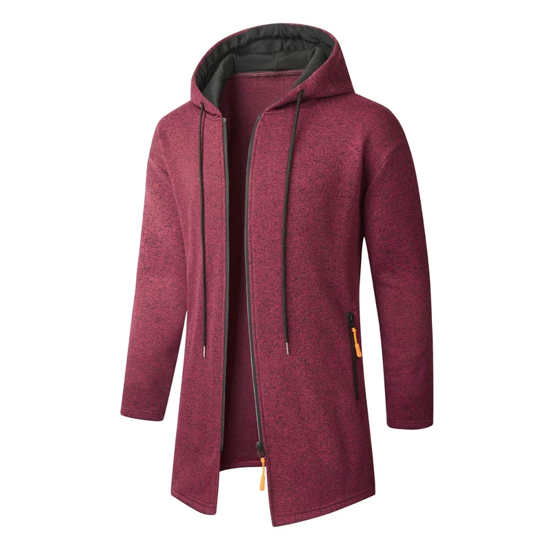 Herren Langer Strick-Kapuzenmantel mit Reißverschluss, Fleece-Innenseite & seitlichen Reißverschlusstaschen Nord Taschen