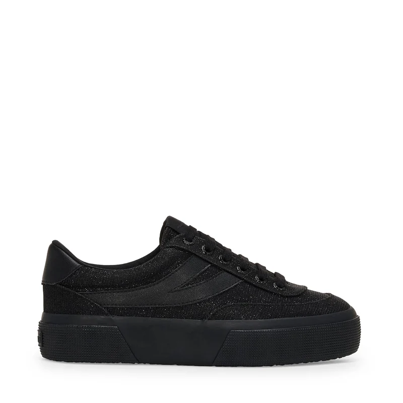 3740 PLATFORM JERSEY LAME BLOCKS LEGGERA - Lady Shoes - Wedge - Woman - Total Black-Black