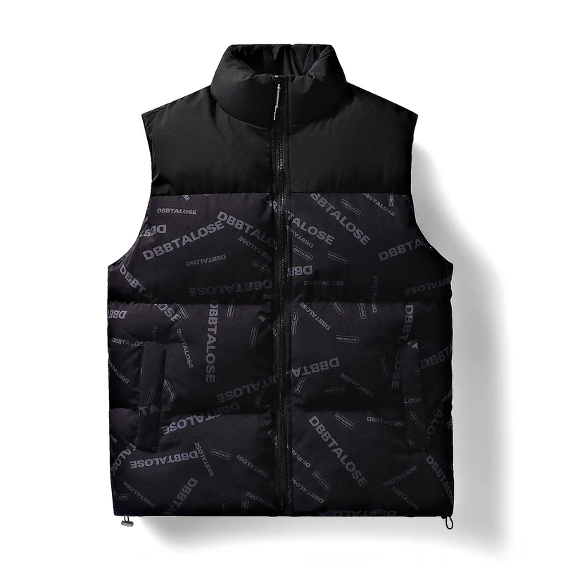 Herren Gepolsterte Steppweste mit hohem Kragen Allover-Logoprint & Kordelzugsaum Nord Taschen