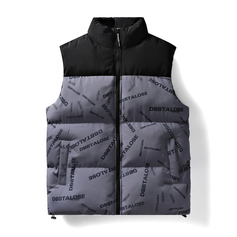 Herren Gepolsterte Steppweste mit hohem Kragen Allover-Logoprint & Kordelzugsaum Nord Taschen