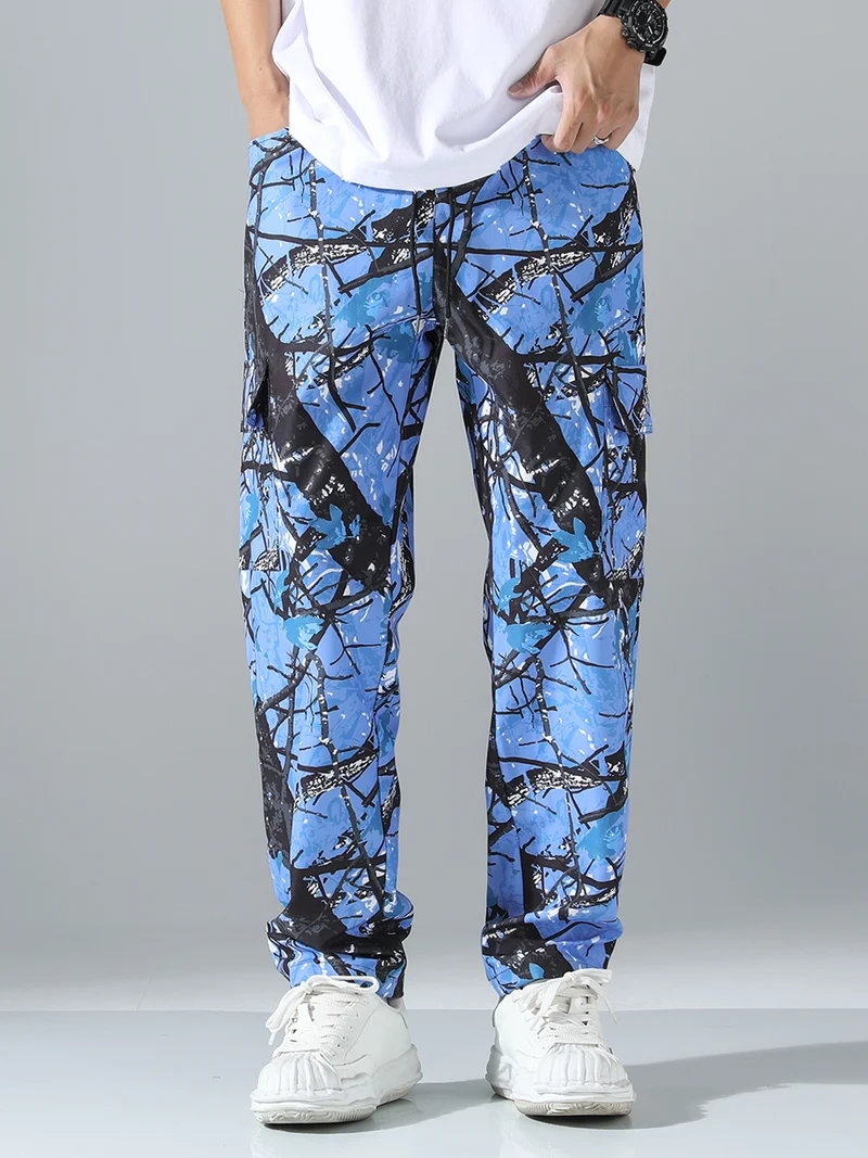 Herren Gemusterte Cargo-Jogginghose mit Tunnelzug, aufgesetzten Taschen & tapered Bein Nord Taschen