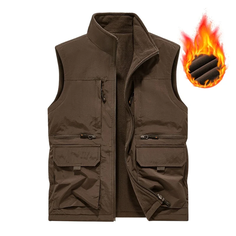 Herren Gefütterte Utility‑Weste mit Fleece‑Innenfutter, winddichter Außenlage und Multifachtaschen Nord Taschen